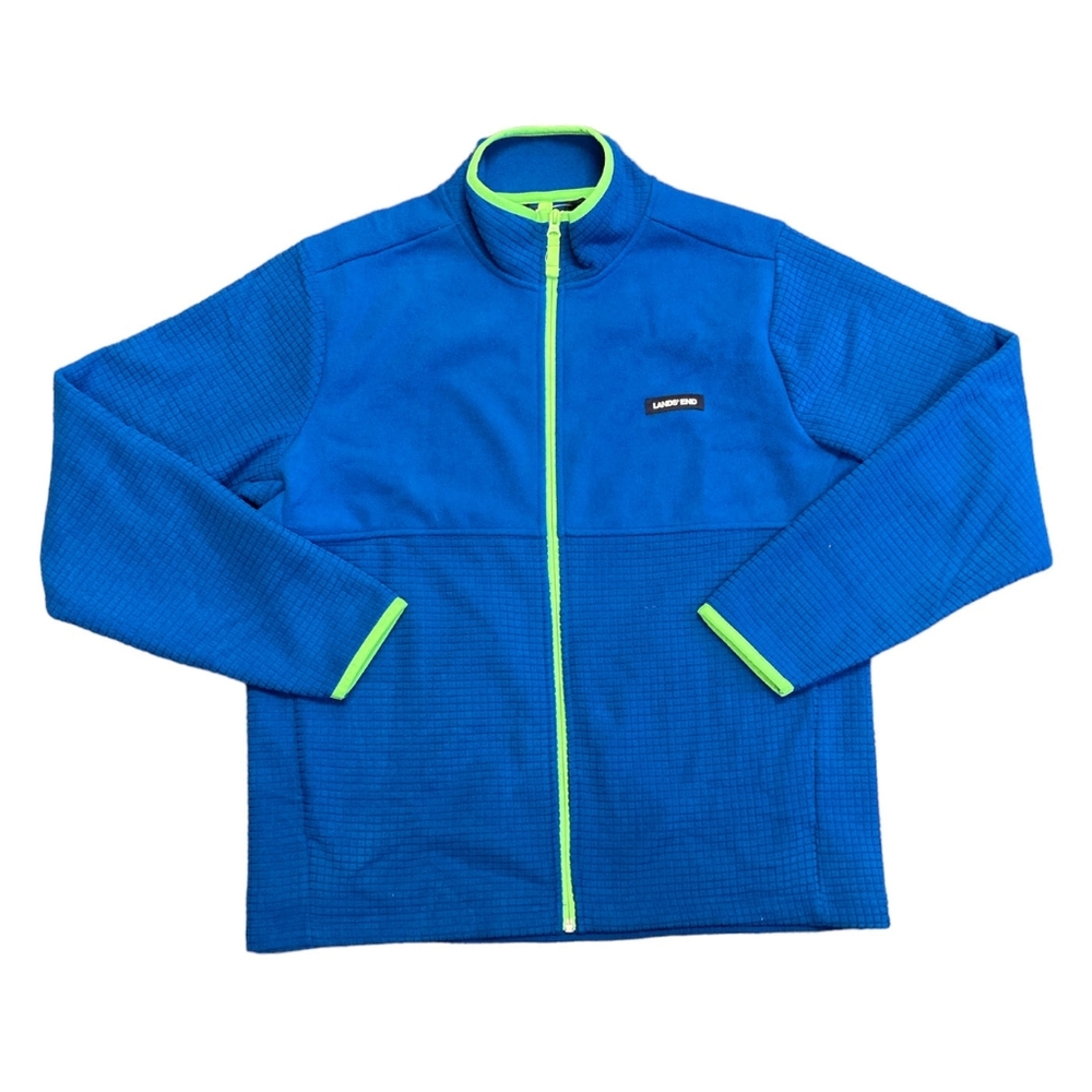 **** NEW Lands' End Blue Zip Up Fleece with Neon Green Accents Mens XL 46-48